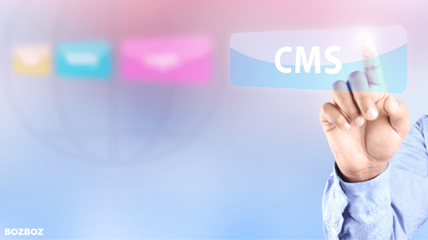 image of a man clicking a futuristic CMS button for the website autonomy tips for marketers blog article